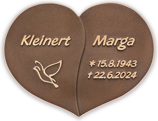 [ST-TAFEL05] Bronze-Platte für Grabmal - linke Hälfte Herz, 15×19 cm