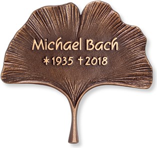 [ST-31536] Schriftträger Motiv Ginkgoblatt aus Bronze, 13×13 cm