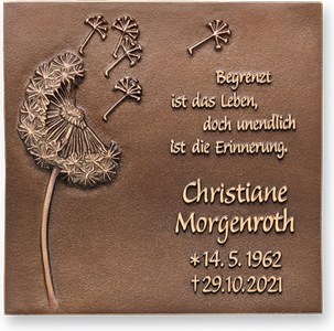 Bronzová deska s pampeliškou na náhrobek, 15×15 cm