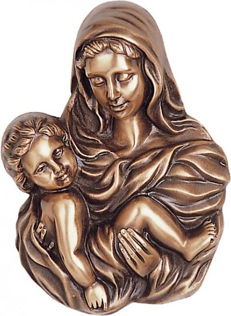 Bronzová Madona s dítětem na náhrobek, 22×16 cm