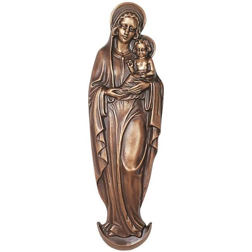 [ST-21130] Bronzefigur Madonna mit Kind für Grabstein, 50×16 cm