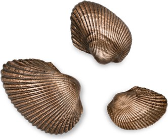 [ST-20792] Bronzová mušle na náhrobek, 2×3 cm až 4×5,5 cm