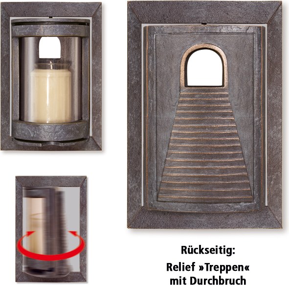 Bronze-Grablampe mit Relief Stufen, 21×14×9 cm