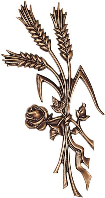 Bronzeplakette Ähren mit Rose, 29×13 cm