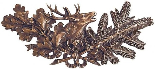 [ST-13120] Bronzová ozdoba s jelenem a větvemi dubu, 10×21 cm