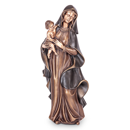[ST-85245] Bronzefigur Madonna mit Kind für Grabstein, 48×22×15 cm