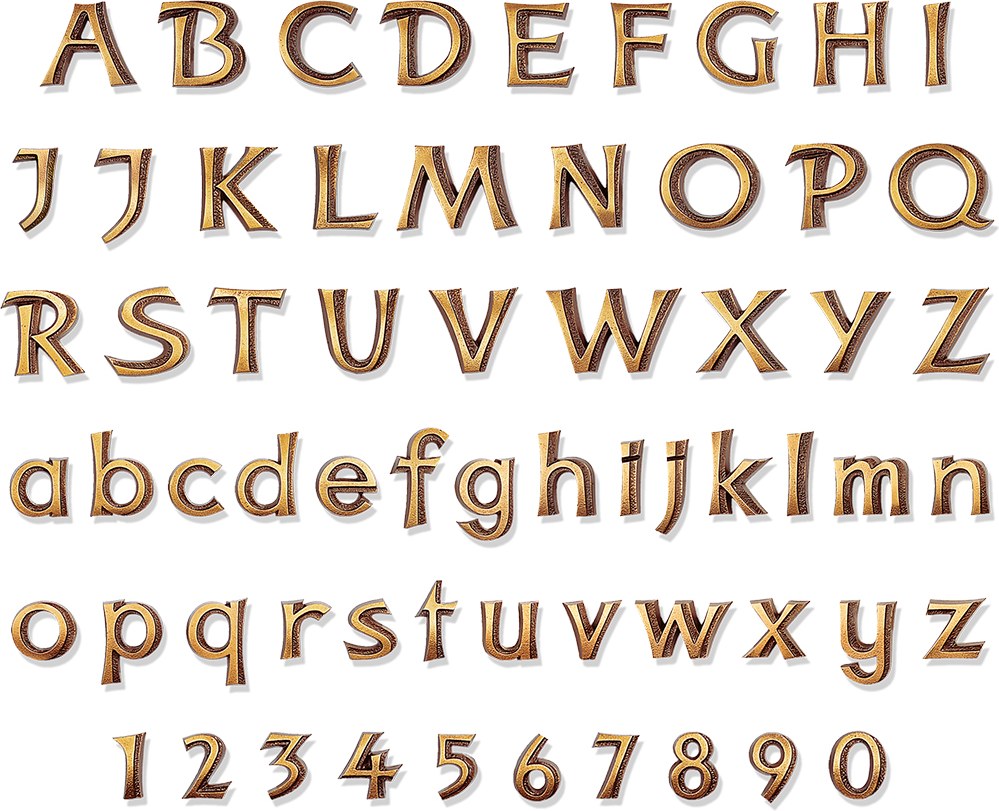 Bronze-Buchstabenkonturen für Grabmal