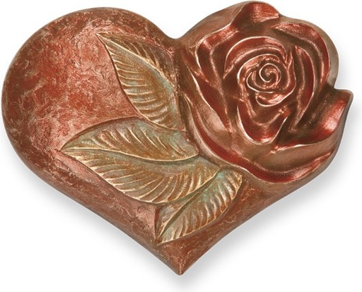 [ST-20649] Bronzherz mit Rose für Grabstein, 5×7 cm oder 7×9 cm