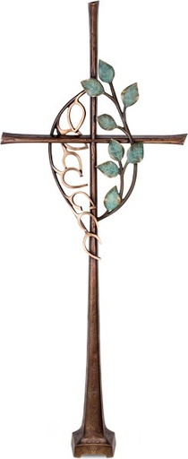 [ST-60247] Bronzekreuz mit Glaskristall, 102×41 cm