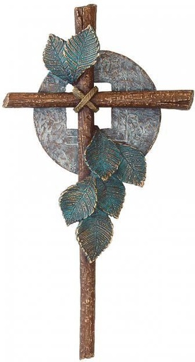 [ST-KREUZ11] Bronzový kříž s listy na náhrobek, 25×13 cm