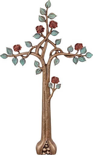 [ST-KREUZ03] Bronze-Kreuz mit Rosen für Grabmal, 92×54 cm