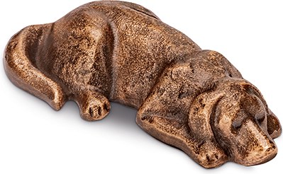 Bronzový ležící pes na náhrobek, 4,5×10 cm