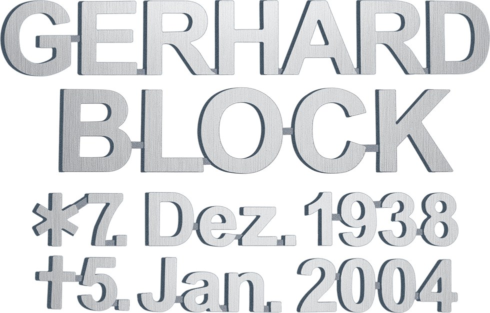 Bronzový nápis Gerhard Block na náhrobek