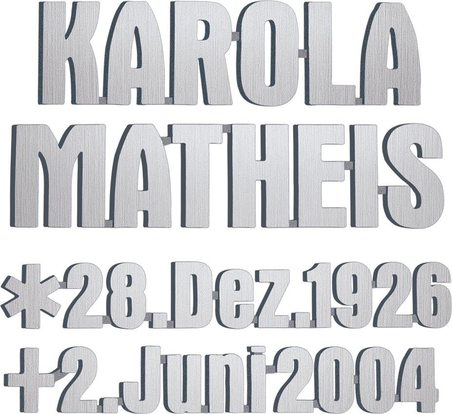 Bronze-Inschrift Matheis für Grabmal, 4–8 mm