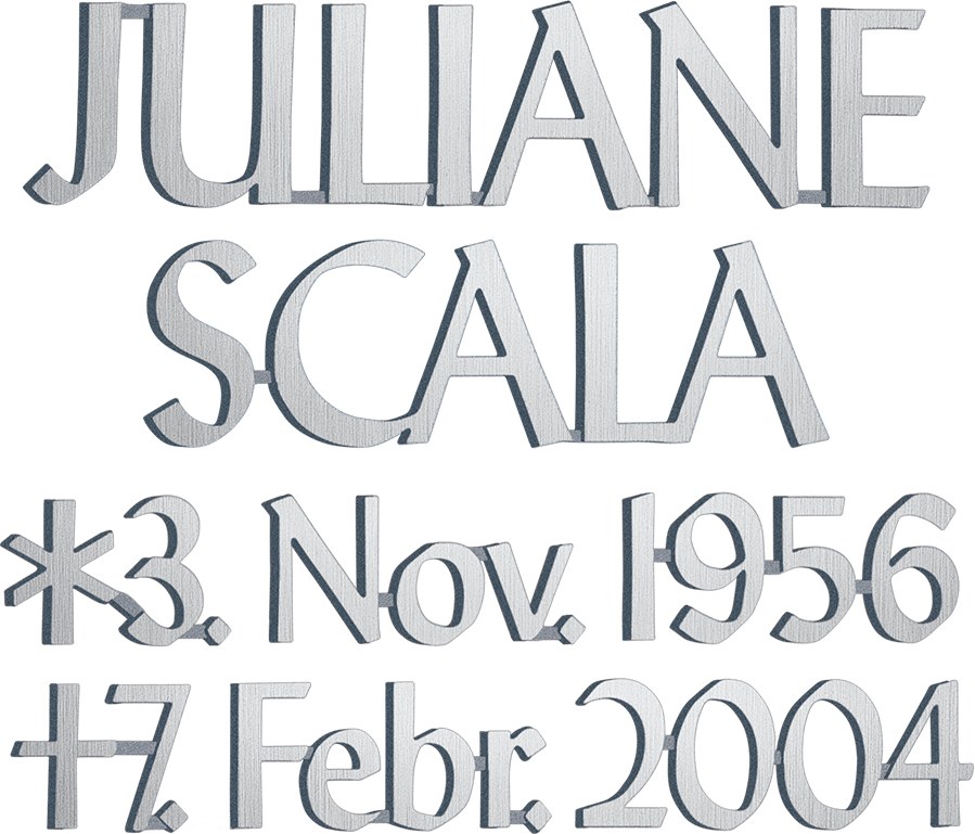 Bronze-Inschrift Scala für Grabmal, Dicke 4–8 mm