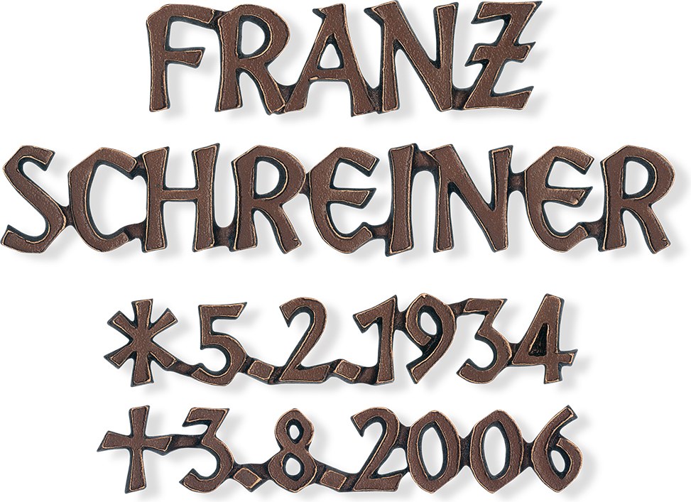 Bronze-Inschrift Schreiner für Grabmal, 5 mm