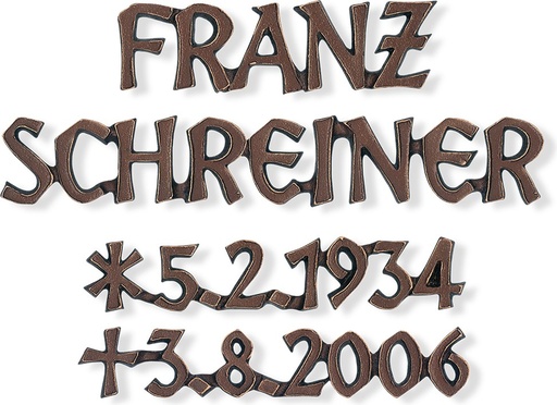 [ST-SZ044] Bronze-Inschrift Schreiner für Grabmal, 5 mm