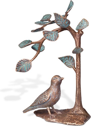 Vogel unterm Bäumchen aus Bronze für Grabstein, 24×14×14 cm