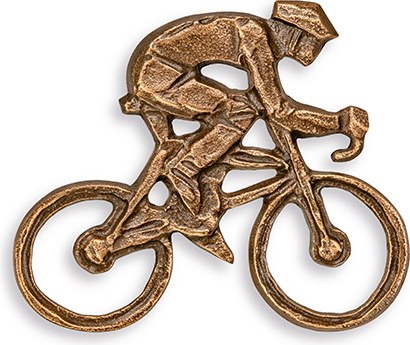 Bronzový reliéf cyklista na náhrobek, 6,5×8 cm nebo 9,5×11,5 cm