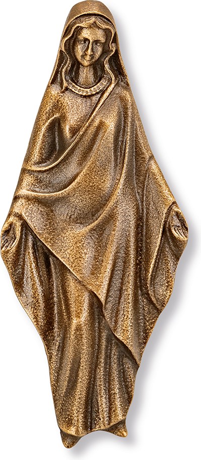 Bronzový reliéf Madona na náhrobek, 12,5×5,5 cm