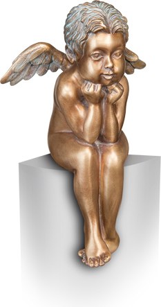 [ST-85417] Bronzový sedící anděl na náhrobek, 20×13×10 cm