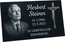 Gravierte Inschriftplatte schwarzer Granit