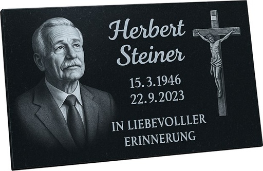 [6160] Gravierte Inschriftplatte schwarzer Granit
