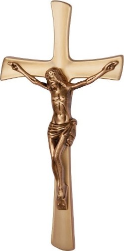 [1339/BRO] Křížek tvarovaný plochý s Ježíšem 25 (Bronz)