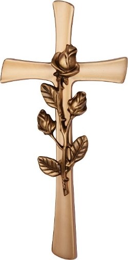[1342/BRO] Křížek tvarovaný plochý s růží 25 (Bronz)