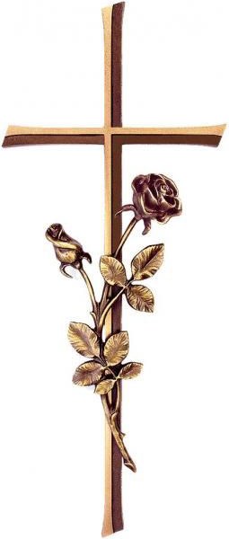 Náhrobní kříž Kursiva s růží, bronz, 30×13 cm nebo 40×15 cm