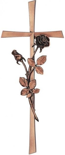 [ST-20064] Grabkreuz »Revant« mit Rose, Bronze, 40×15 cm