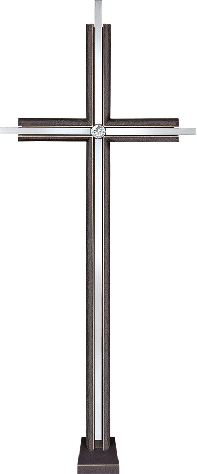 Grabkreuz mit Kristall, Bronze, 73×28 cm oder 93×28 cm