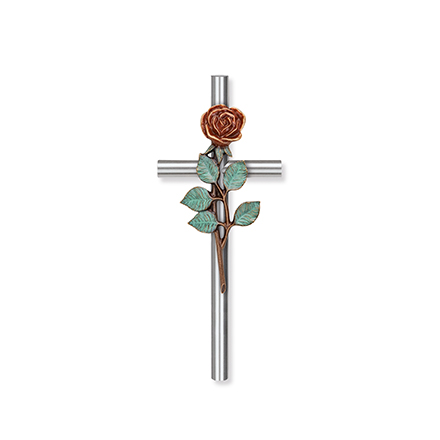 [ST-60309] Grabkreuz mit Rose aus Bronze, 20×8 cm oder 40×16 cm
