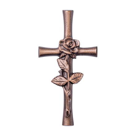Náhrobní kříž s růží, bronzový, 12×6 cm nebo 20×10 cm