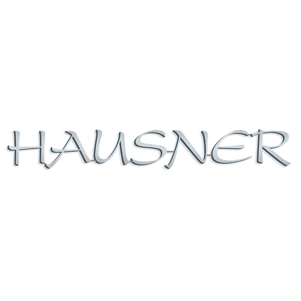 Edelstahl-Inschrift Hausner für Grabmal, Stärke 4–8 mm